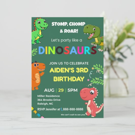 Editable Dinosaur Birthday Invitation 招待状 (スタンド正面)