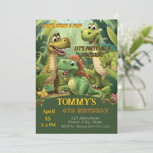 Editable Dinosaur Birthday Invitation Template 招待状 (スタンド正面)