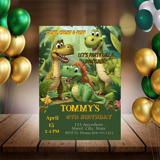 Editable Dinosaur Birthday Invitation Template 招待状