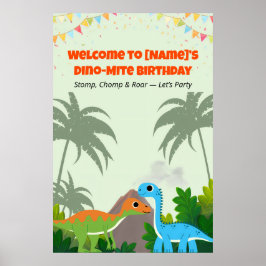 Editable Dinosaur Birthday Party Sign ポスター