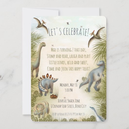 Editable Dinosaur Party Invite (0+) シーズンカード (正面)