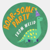 editable Dinosaur Party Sticker ラウンドシール (正面)