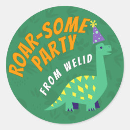editable Dinosaur Party Sticker ラウンドシール