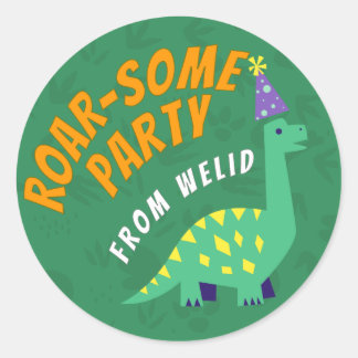 editable Dinosaur Party Sticker ラウンドシール