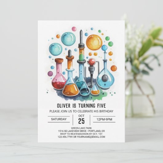 Editable Discovery Lab Scientist誕生日 招待状 (スタンド正面)