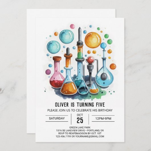 Editable Discovery Lab Scientist誕生日 招待状 (正面/裏面)