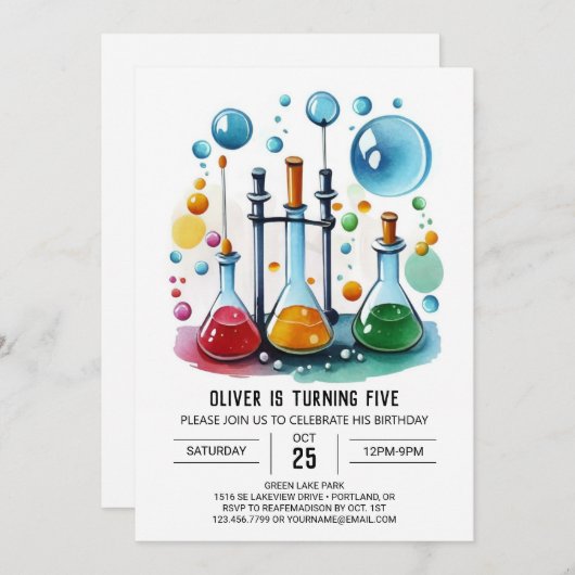 Editable Discovery Potion Scientist誕生日 招待状 (正面/裏面)