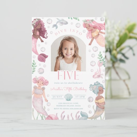 Editable Dive Into Five Mermaid Invitation 招待状 (スタンド正面)