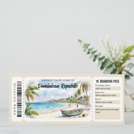 Editable Dominican Republic Trip Boarding Pass 招待状 (スタンド正面)