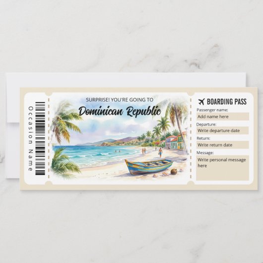 Editable Dominican Republic Trip Boarding Pass 招待状 (正面)