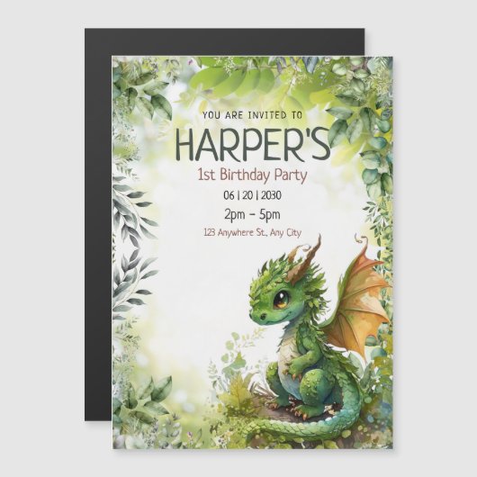 Editable Dragon 1st誕生日パーティの招待状 マグネット招待状 (正面/裏面)