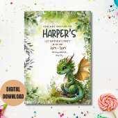 Editable Dragon 1st誕生日パーティの招待状 招待状