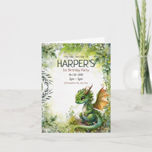 Editable Dragon 1st誕生日パーティの招待状 招待状 (正面)