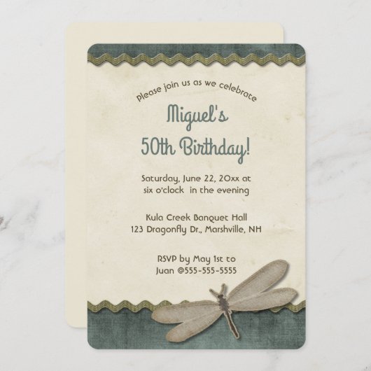 Editable Dragonfly and Trim  招待状 (正面/裏面)