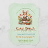 Editable Easter Brunch Egg Hunt Bunny and Tulips 招待状 (正面/裏面)