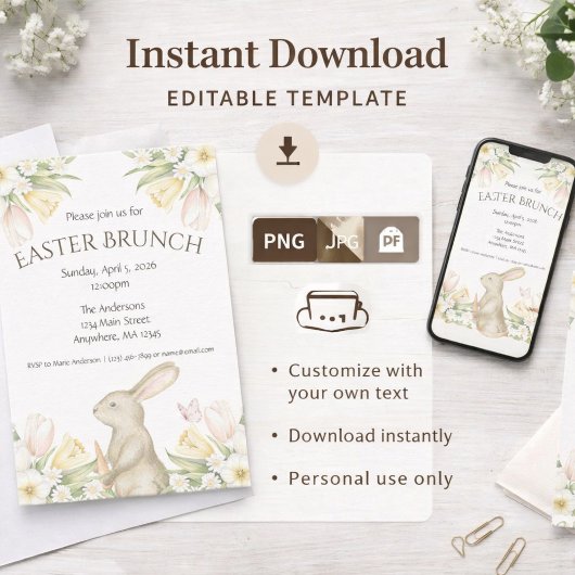 Editable Easter Brunch Invitation Instant Download 招待状
