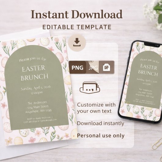 Editable Easter Brunch Invitation Instant Download 招待状