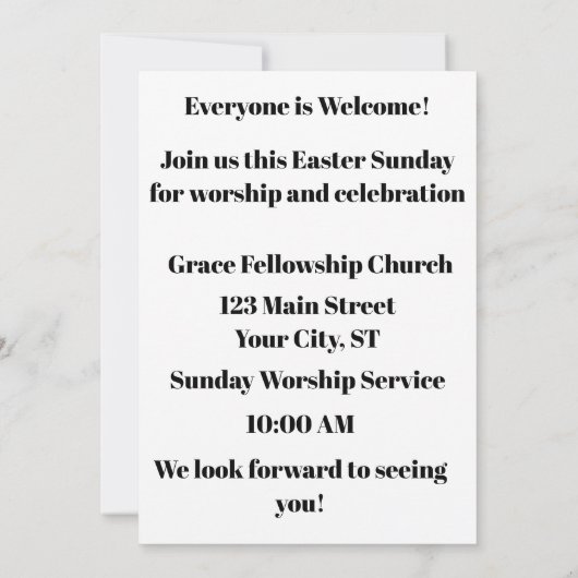 Editable Easter Church Service Invitation Card 招待状 (裏面)