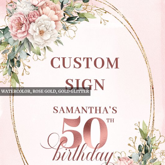 Editable Elegant Blush Floral 50th Birthday Custom ポスター