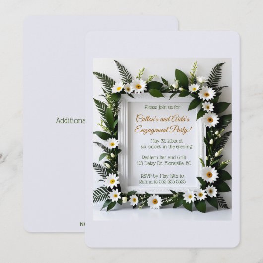 Editable Elegant Daisy Frame 招待状 (正面/裏面)