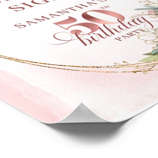 Editable Elegant Greenery 50 Birthday Custom Sign ポスター (角)