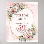 Editable Elegant Greenery 50 Birthday Custom Sign ポスター (正面)