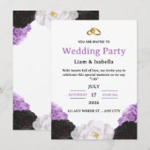 Editable Elegant Purple Floral Wedding Invitation 招待状 (正面/裏面)