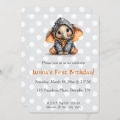 Editable Elephant in Polka Dots Birthday 招待状 (正面/裏面)