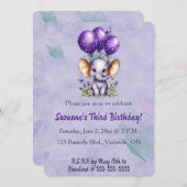 Editable Elephant Three Balloons and a Butterfly 招待状 (正面/裏面)