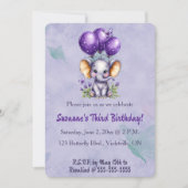 Editable Elephant Three Balloons and a Butterfly 招待状 (正面)