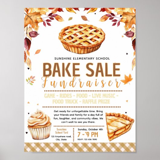 Editable fall bake sale Fundraiser Flyer ポスター (正面)