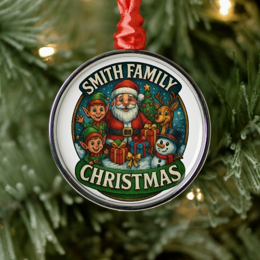 Editable Festive Family Christmas メタルオーナメント (ツリー)