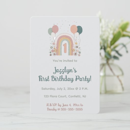  Editable First Birthday Party Invitation 招待状 (スタンド正面)