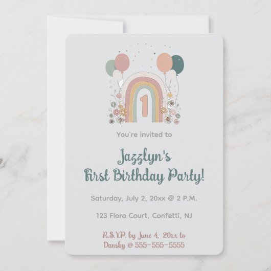  Editable First Birthday Party Invitation 招待状 (正面)