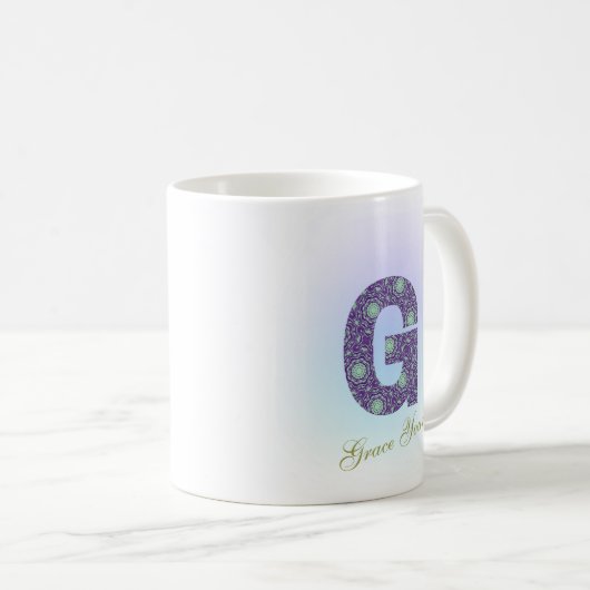 Editable Floral Letter G Monogram Personalized コーヒーマグカップ (正面右)