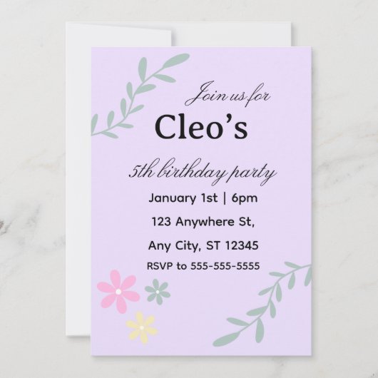 Editable flower birthday invitation 招待状 (正面)