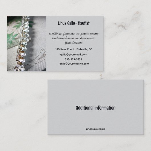 Editable Flute Flautist 名刺 (正面/裏面)