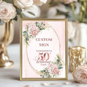 Editable Garden Blush Greenery 50th Birthday Table ポスター