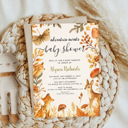 Editable Gender Neutral Fall Woodland Baby Shower 招待状