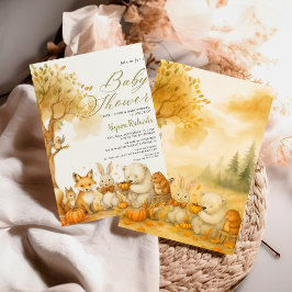 Editable Gender Neutral Fall Woodland Baby Shower 招待状