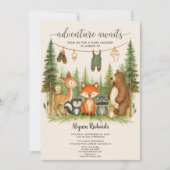 Editable Gender Neutral Fall Woodland Baby Shower 招待状 (正面)