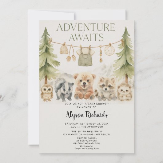 Editable Gender Neutral Fall Woodland Baby Shower 招待状 (正面)