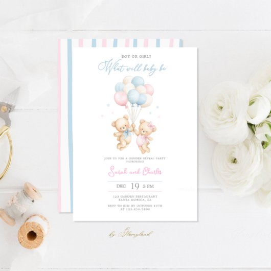 Editable Gender Reveal Bear Baby Shower Invitation 招待状