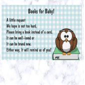 Editable Gingham and Owl on a Book Babys Library エンクロージャーカード