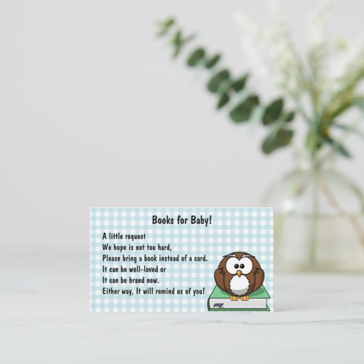 Editable Gingham and Owl on a Book Babys Library エンクロージャーカード (スタンド正面)