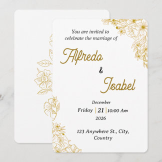 Editable Gold Floral Wedding Invitation Template 招待状