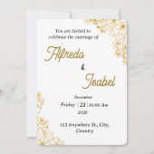 Editable Gold Floral Wedding Invitation Template 招待状 (正面)