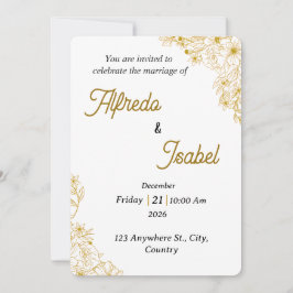 Editable Gold Floral Wedding Invitation Template 招待状