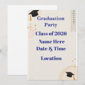 Editable Graduation Invitation 7x5 – Minimal Horiz シーズンカード (正面/裏面)