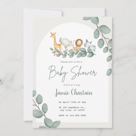 Editable Greenery Baby Shower Invitation for Boy  招待状 (正面)